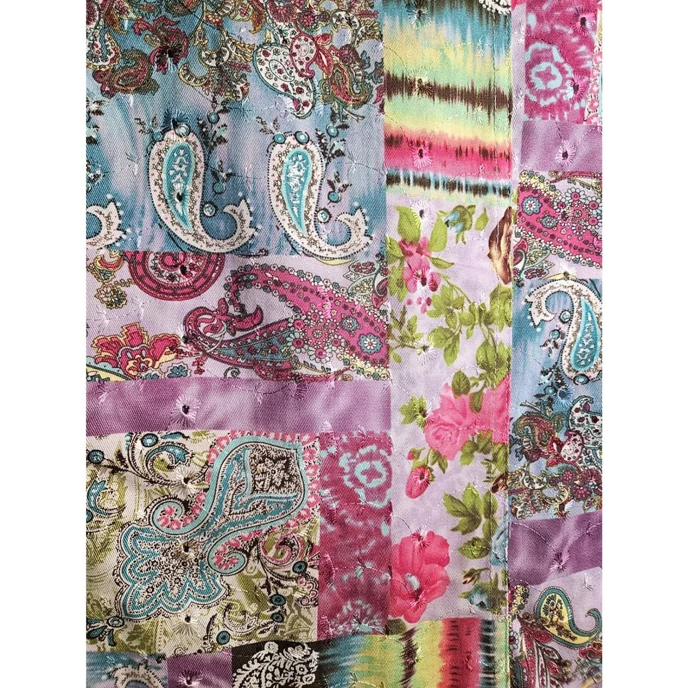 Y2K Artsy Purple Tie Dye Patchwork Print Rose Paisley‎ Jacket Sz Lg Indie #574